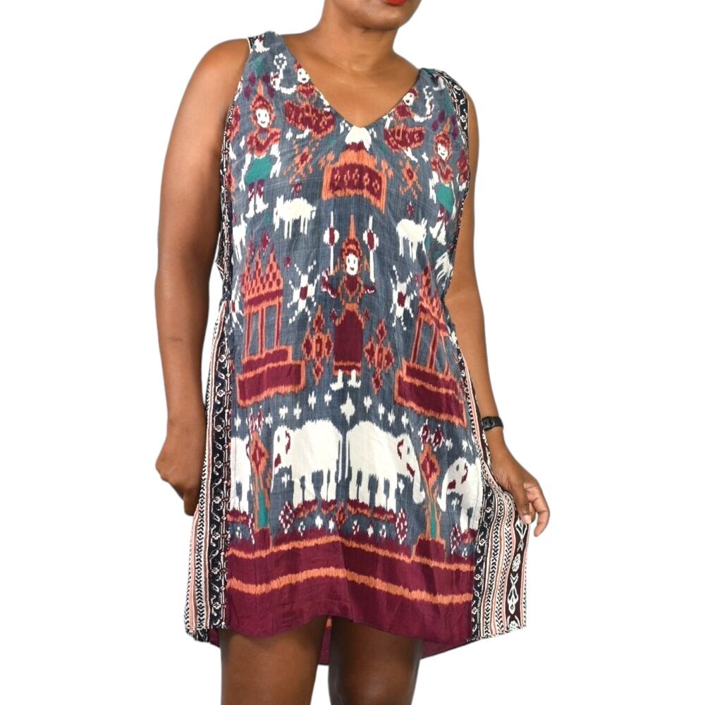 Calypso St Barth Doyah Silk Dress Red Ikat Tunic Elephant Jersey Bohemian Small